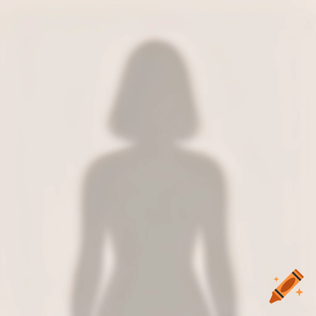 A blurred dark gray silhouette of a woman with a bob haircut on a light beige background.