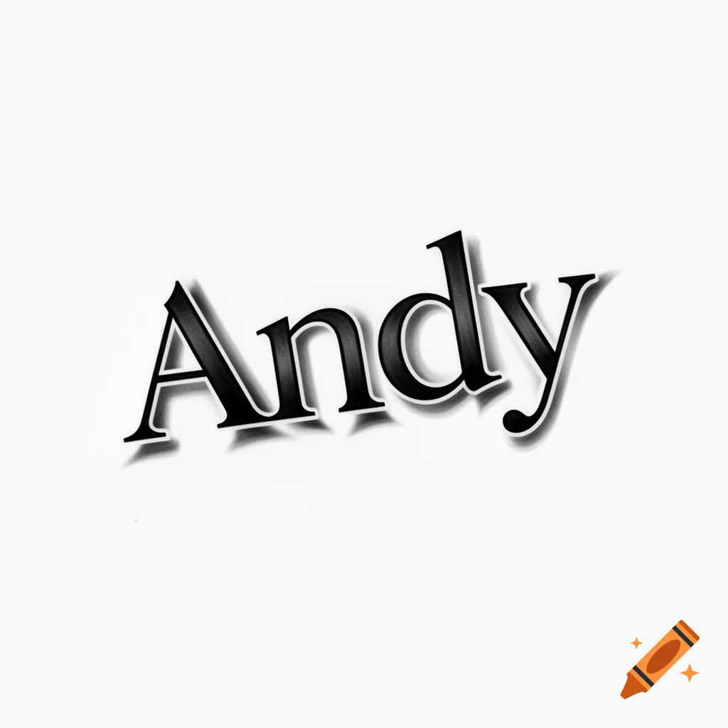 The word "Andy" in a stylish, bold black font with a subtle shadow effect, against a plain white background.