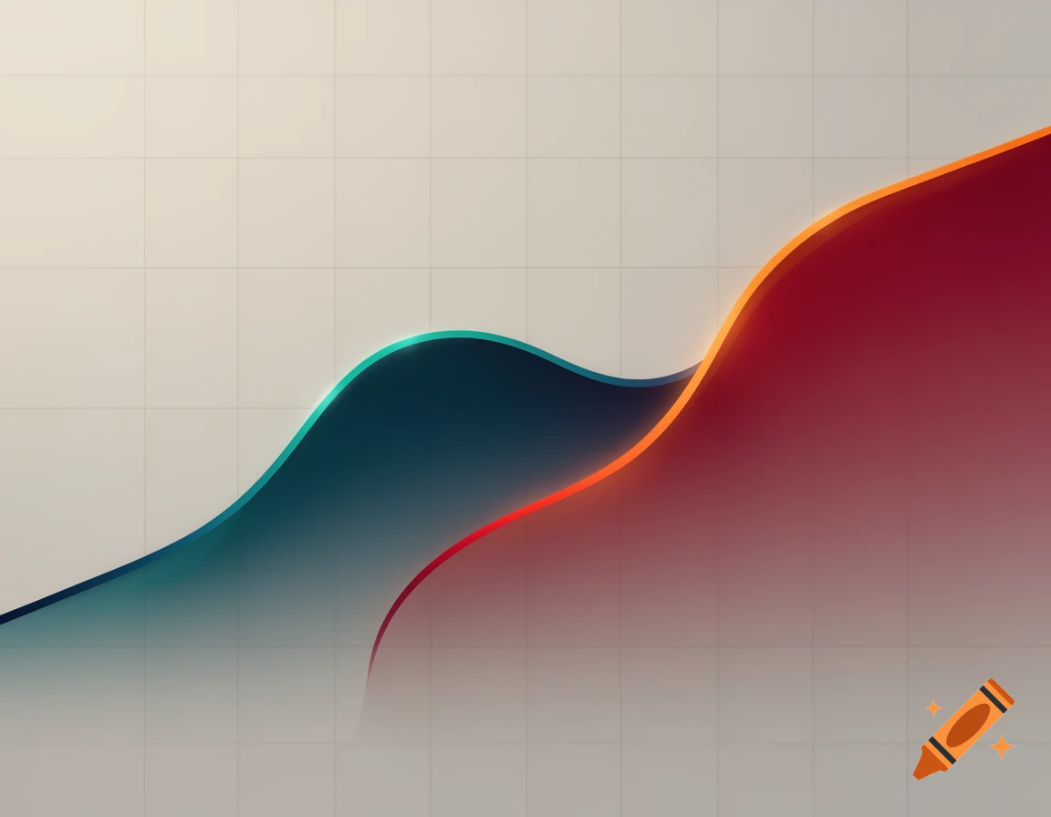 An abstract graph with two wavy, colorful lines, blue and red-orange, against a light grid background.