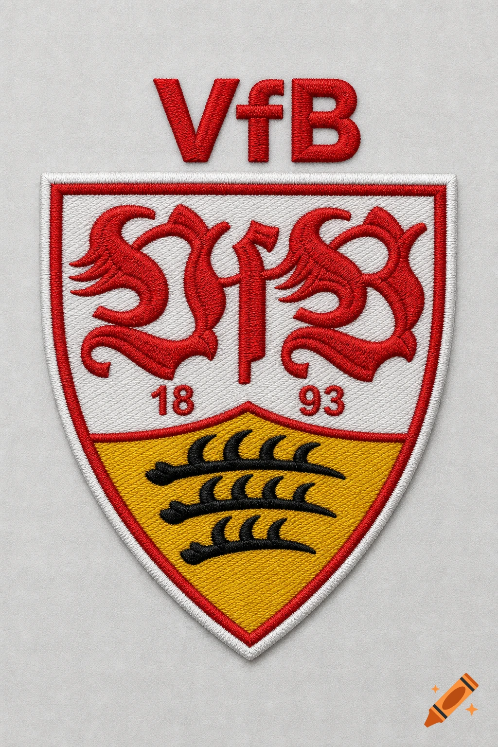 Embroidered patch of the VfB Stuttgart football club logo, featuring VfB, stylized text, and numbers 18 and 93 on a shield.