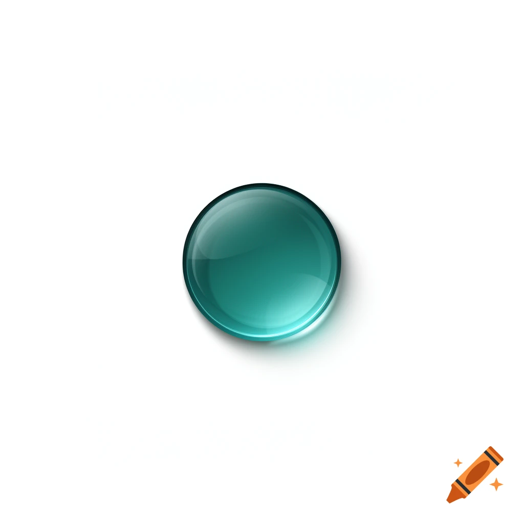 A glossy teal glass button icon casting a subtle shadow on a white background.