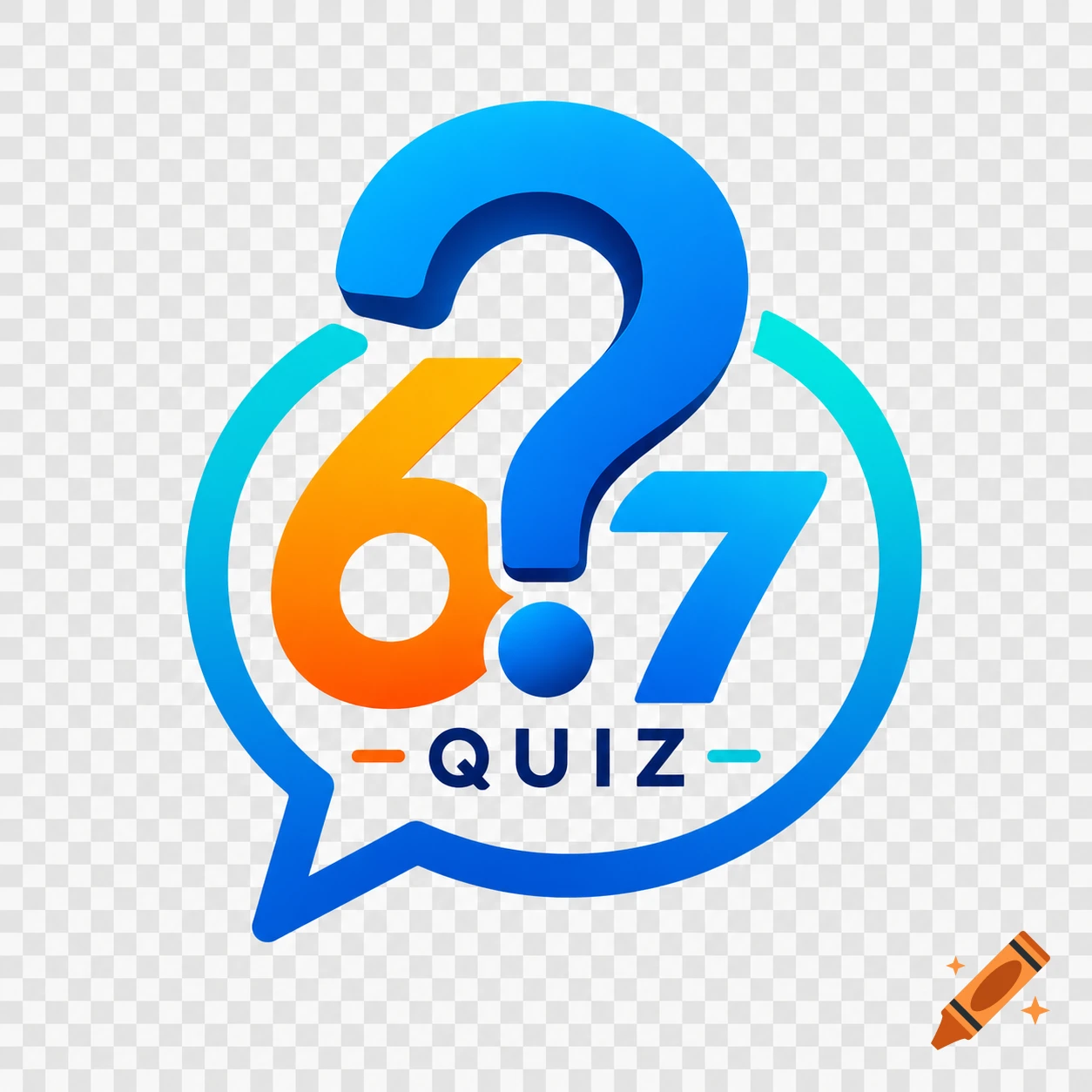 A vibrant blue and orange 6?7 Quiz logo within a speech bubble icon on a transparent background.