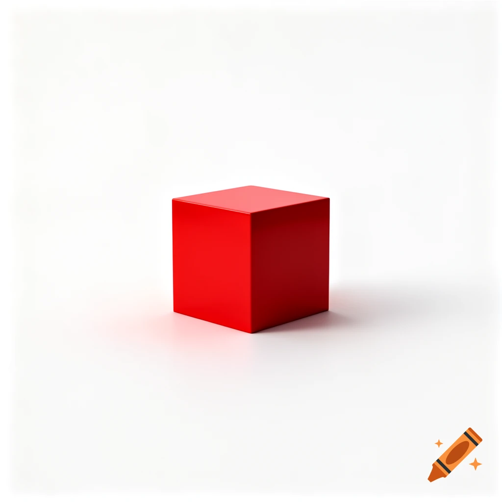 A minimalist red cube sits centered on a clean white background, casting a soft shadow.