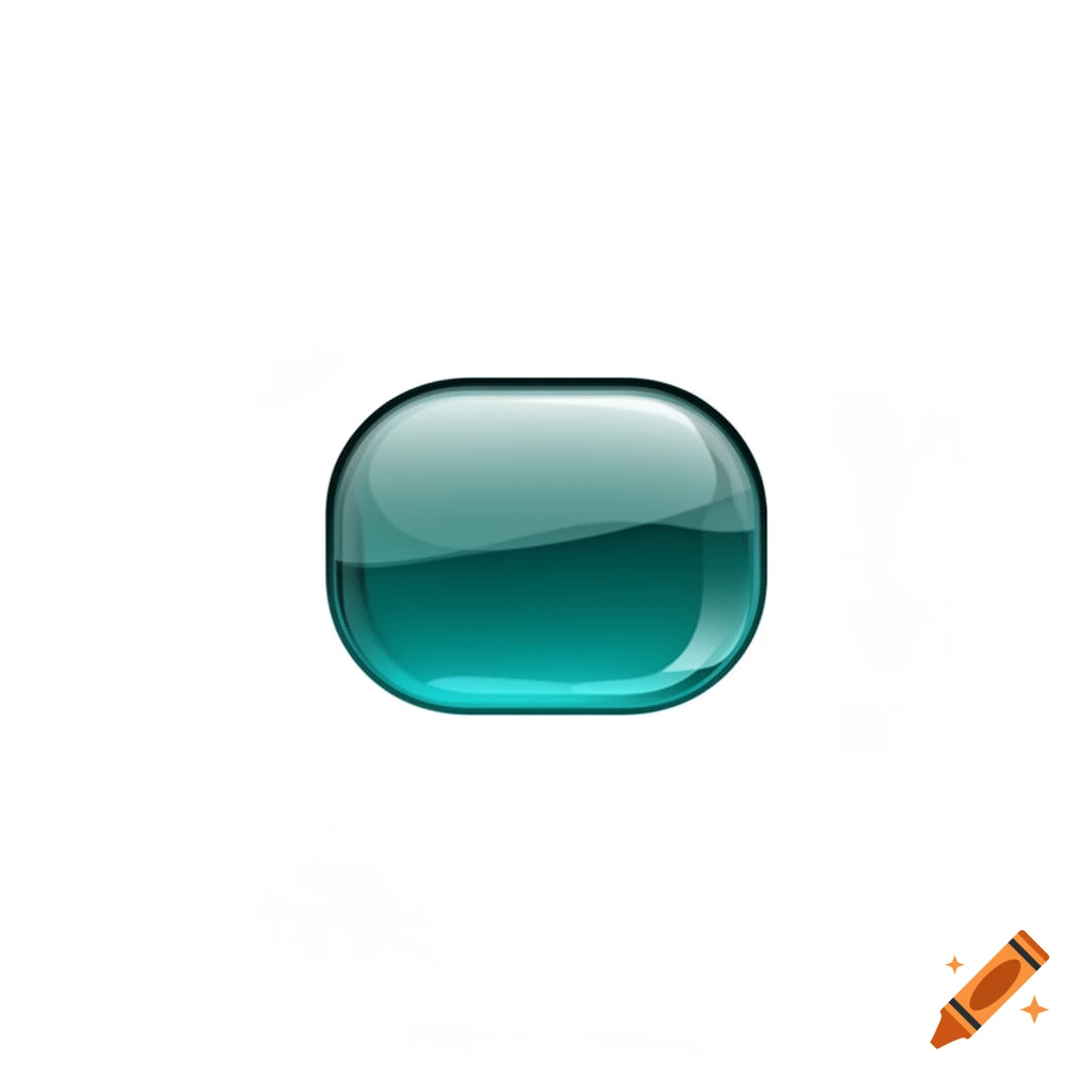 A shiny teal glass button icon with a reflective surface on a white background.