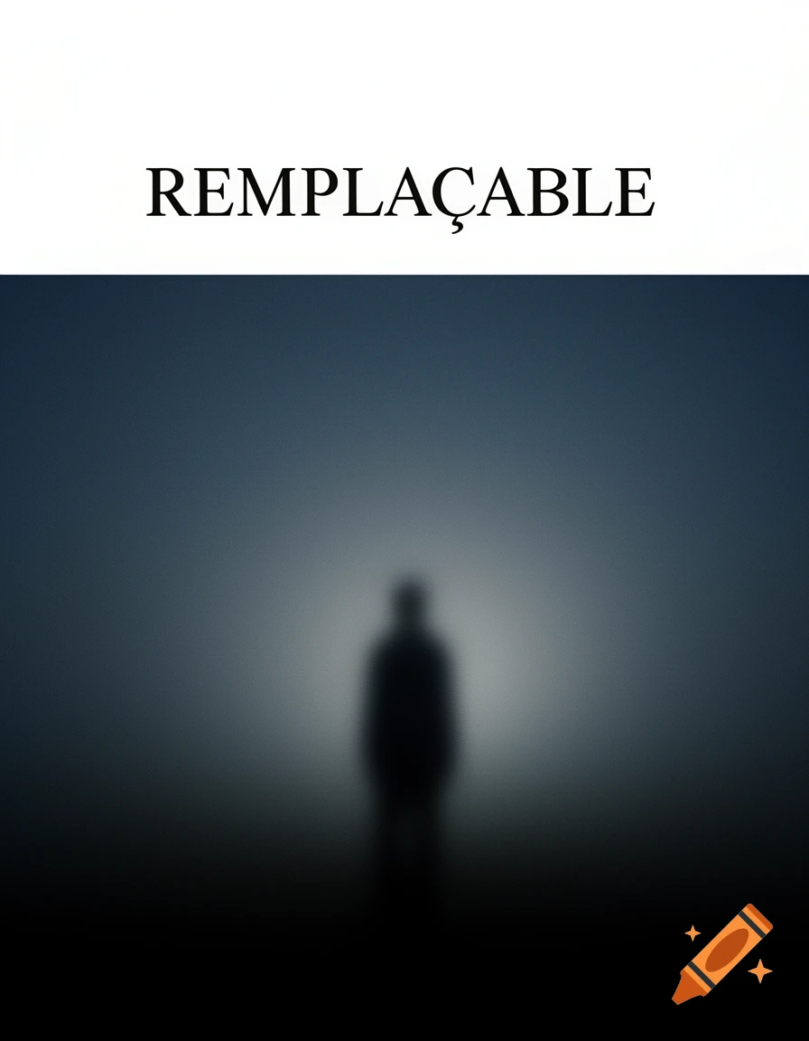 Minimalist, moody book cover with a blurred solitary silhouette against a dark gradient, titled 'REMPLA ÇABLE'.