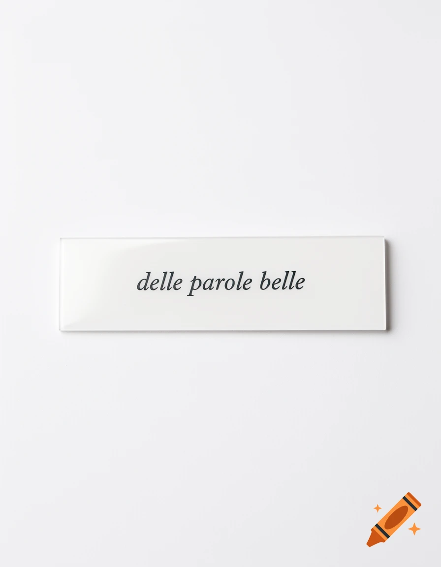 A white rectangular bookmark with the phrase 'delle parole belle' in black script on a white background.