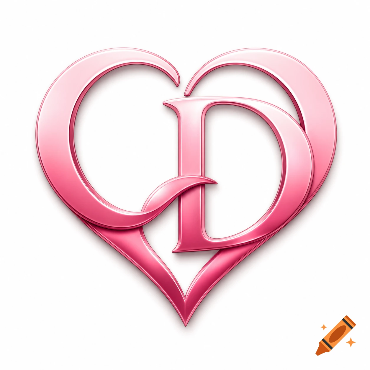 A glossy pink 3D logo with the letters C and D intertwined to form a heart shape on a white background.