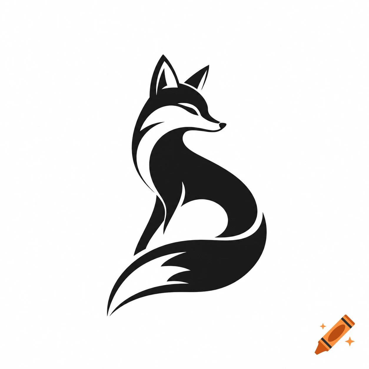 A minimalist black and white logo of a fox looking over its shoulder, against a white background.