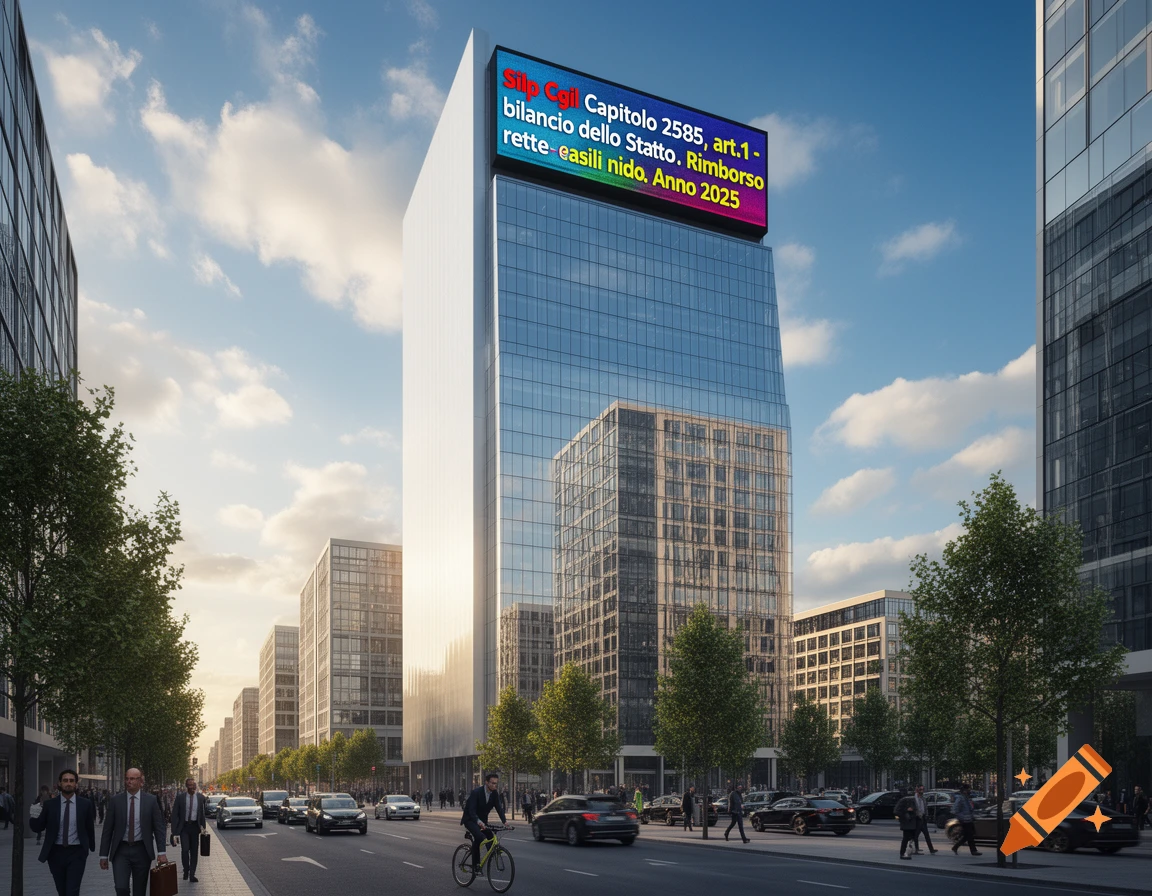 A photorealistic image of a busy city street lined with modern skyscrapers, cars, and pedestrians, with a large digital billboard on one building.