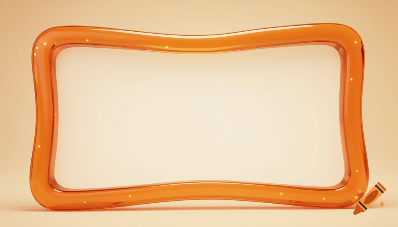Glossy, amber-orange, cartoon-animated frame with a clear interior on a light background.