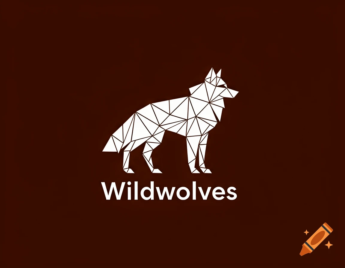 A white geometric wolf logo stands above the word Wildwolves on a dark brown background.