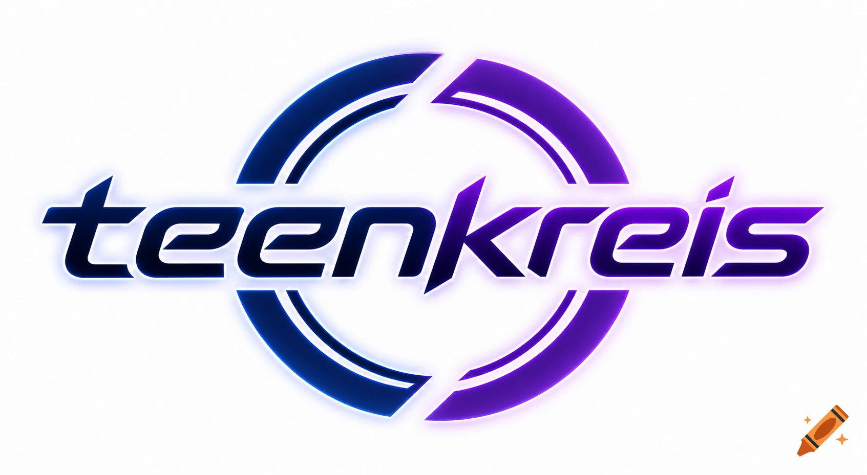 Stylized blue and purple glowing 'teenkreis' text within a circular abstract logo design.