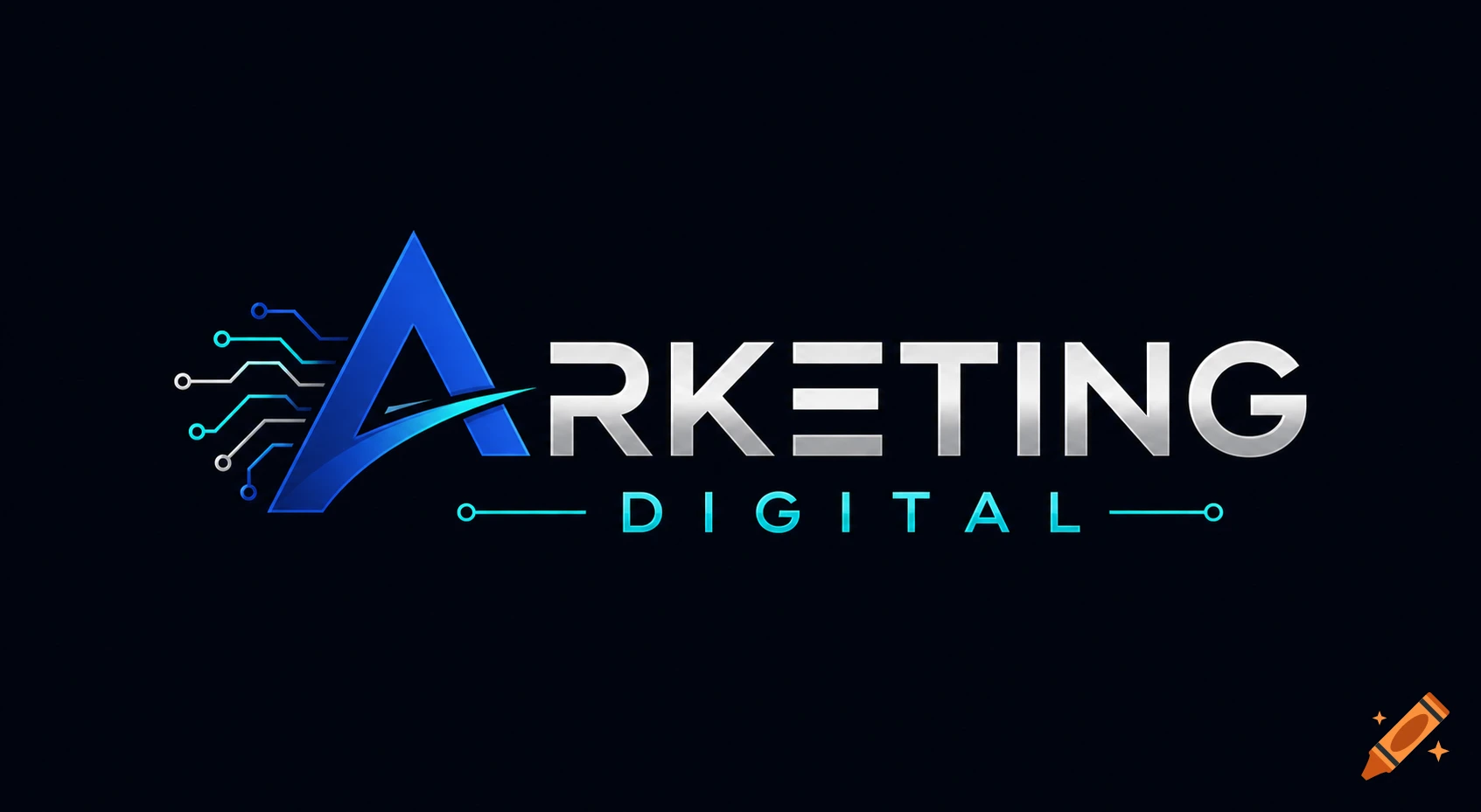 A blue and silver logo featuring a stylized 'A' with circuit board elements, spelling 'ARKETING DIGITAL' on a dark background.