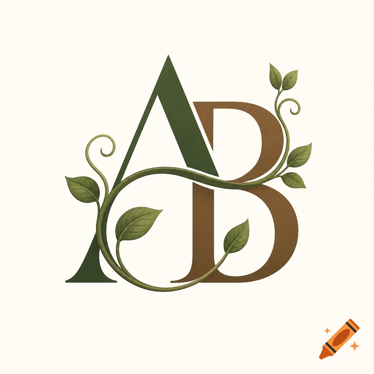 Stylized logo featuring intertwined letters A (green) and B (brown), adorned with green leaves and vines on a white background.