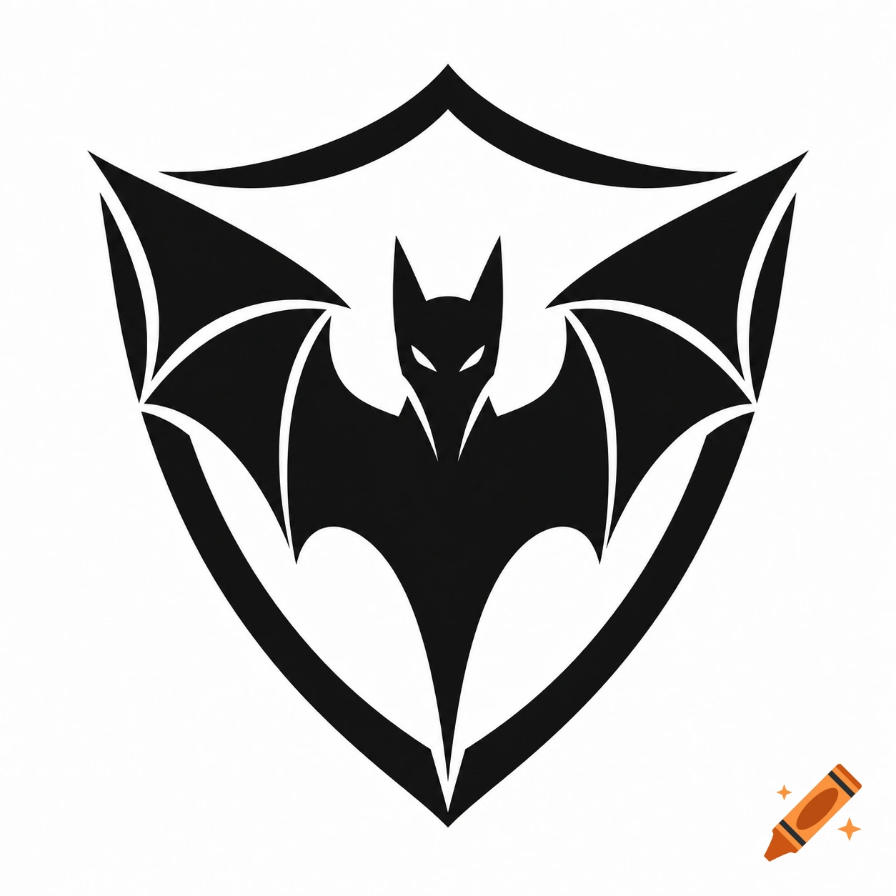 Black and white logo featuring a bat with outstretched wings forming a shield shape.