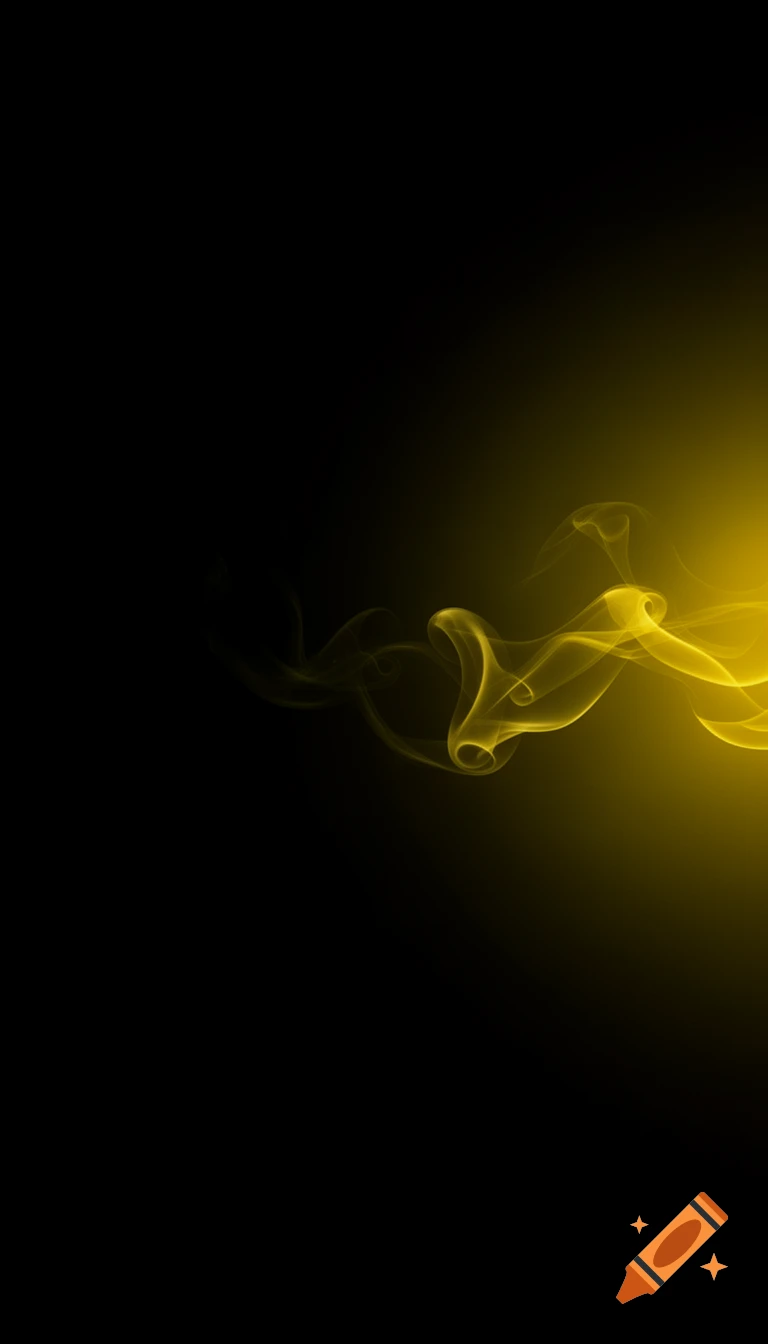 Yellow smoke-like wisps swirl on a deep black background, with a soft yellow glow emerging from the right.