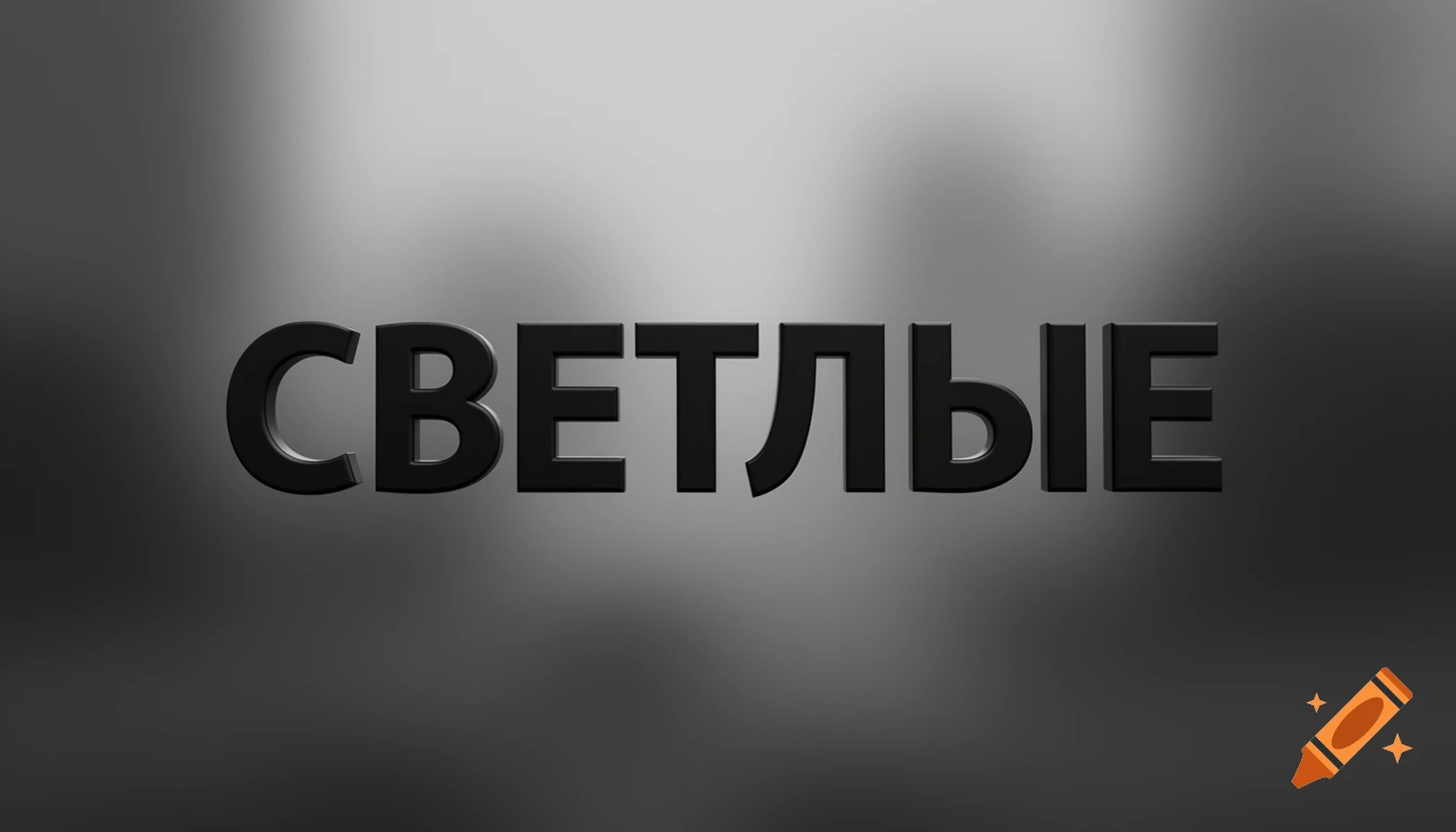 3D rendered Russian word 'СВЕТЛЫЕ' (SVETLYE) in black letters on a dark, blurry, abstract black and white gradient background.
