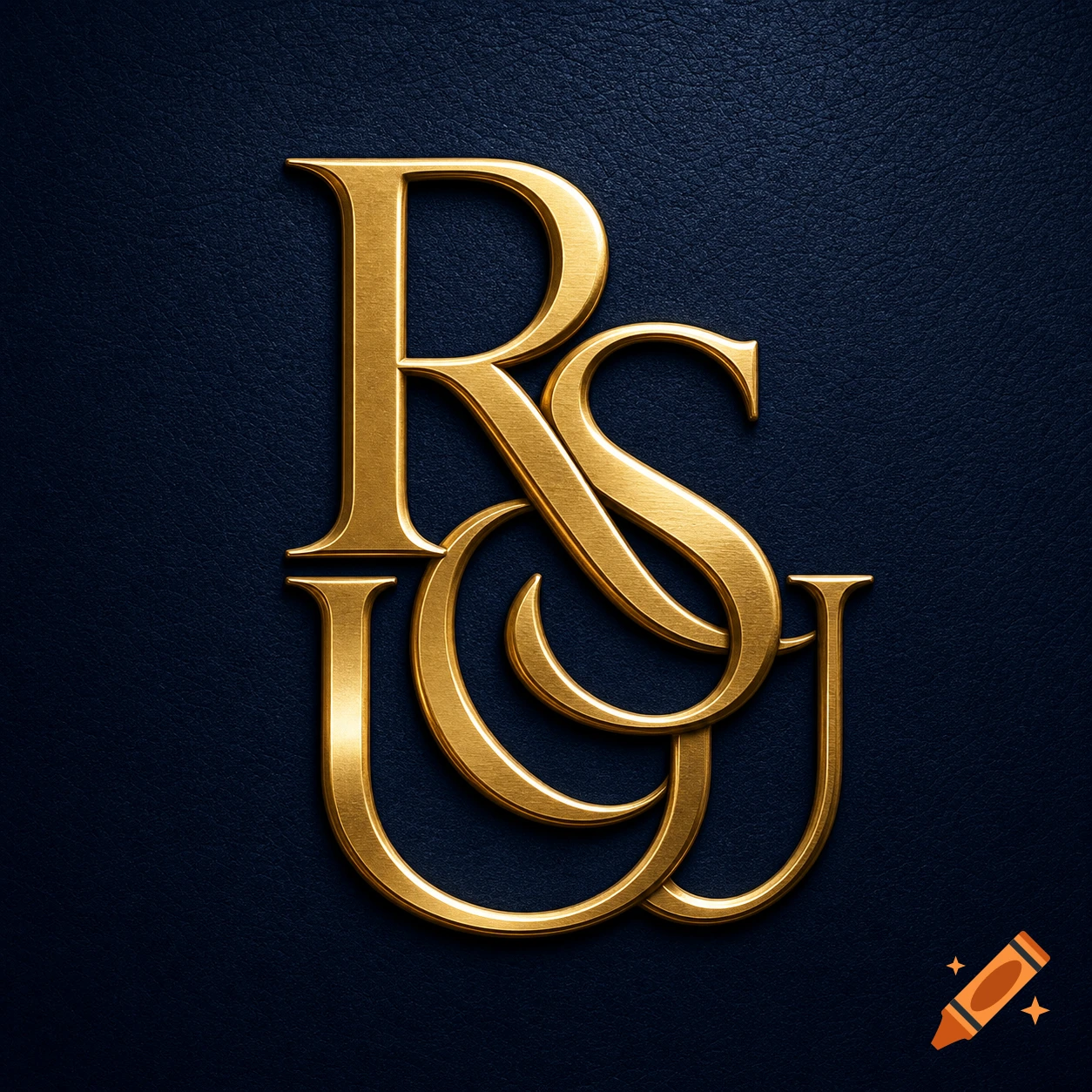 Elegant gold RSU monogram intertwined on a dark blue textured background.