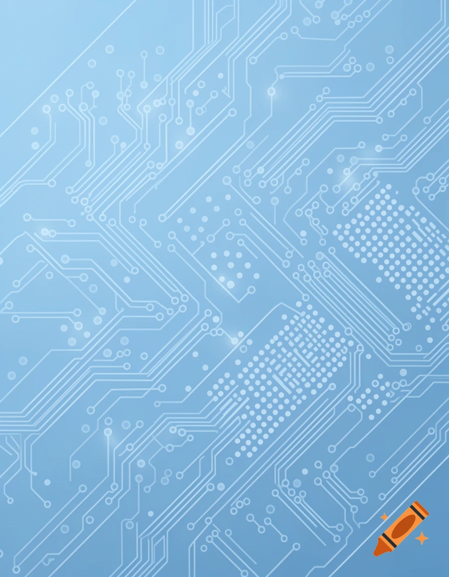White circuit traces and pads on a light blue background.