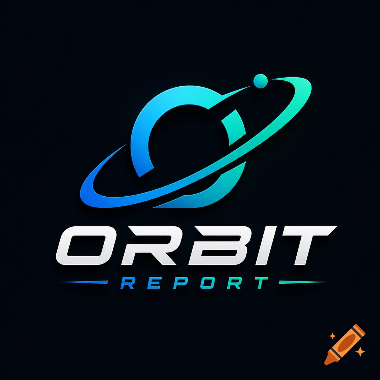 Minimalist 2D esports logo for 'Orbit Report' with a blue and teal stylized planet and orbital ring on a black background.