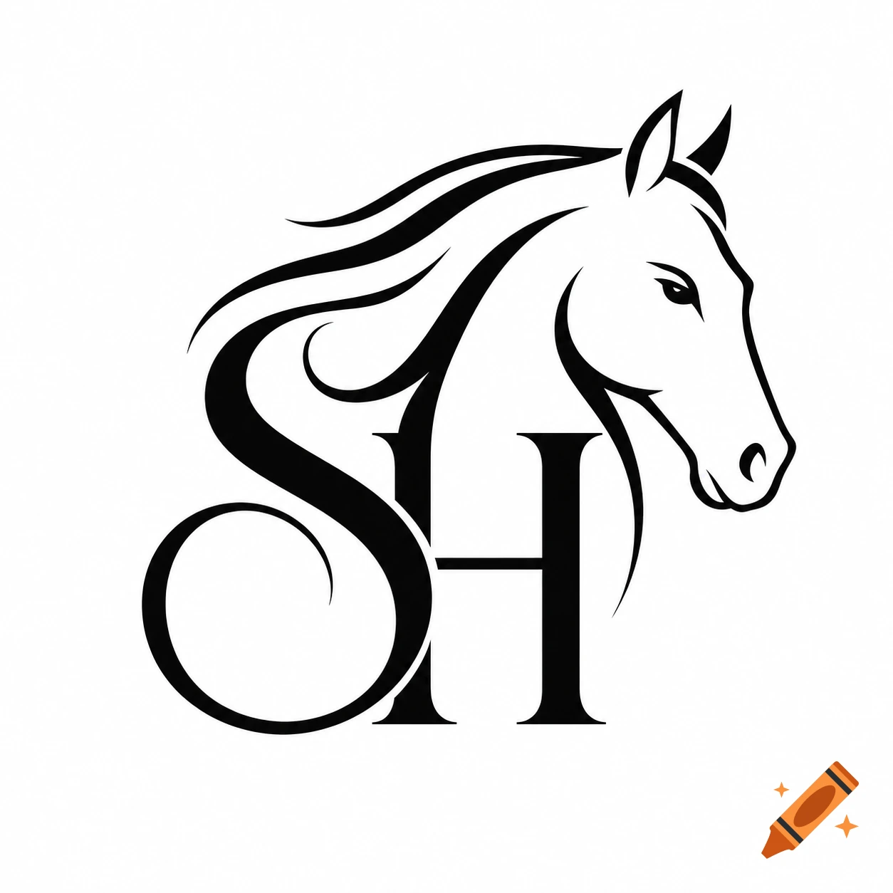 Black and white logo of a stylized horse head with the monogram SH intertwined in its mane.
