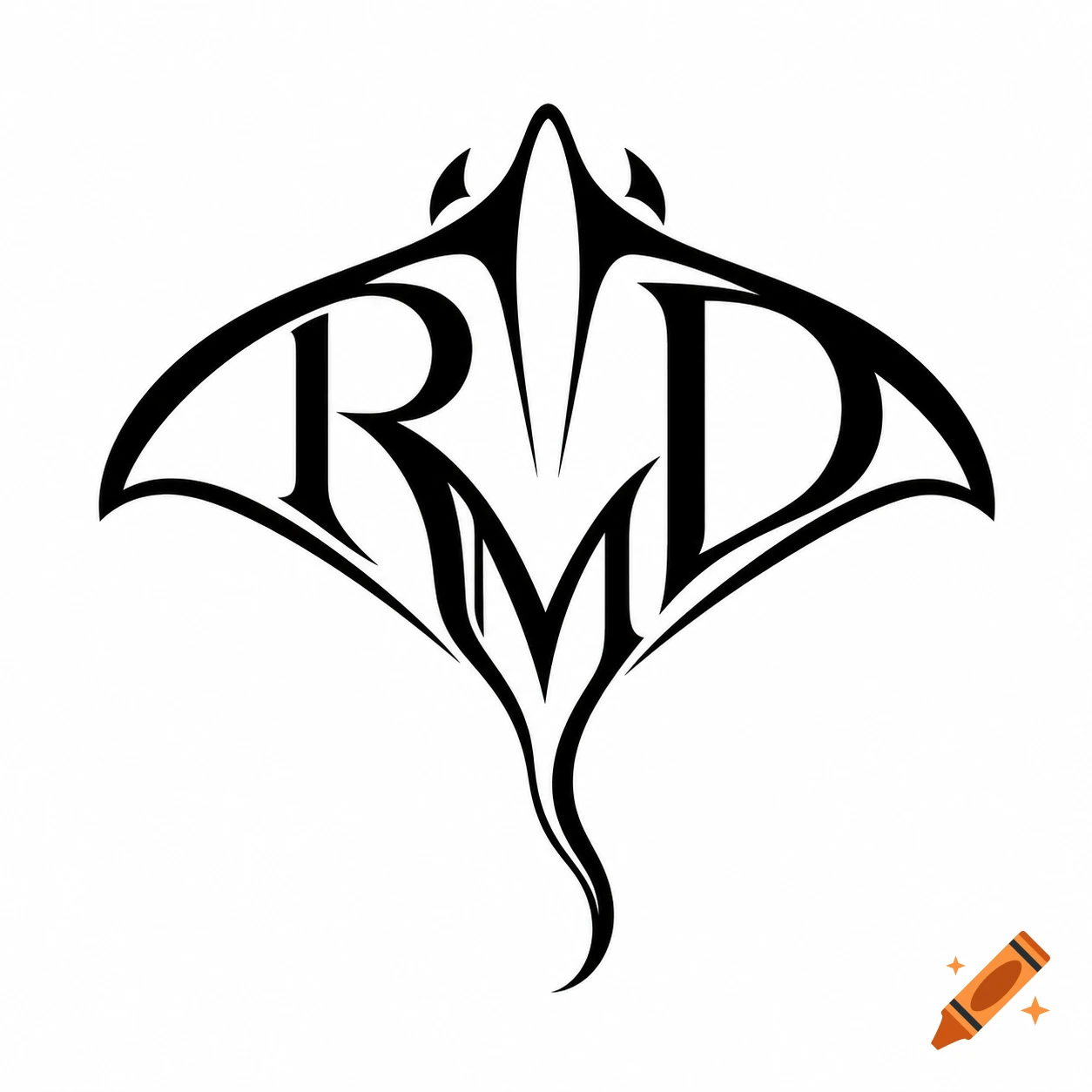 Black and white vector logo of a stingray formed by the letters R, D, and M.