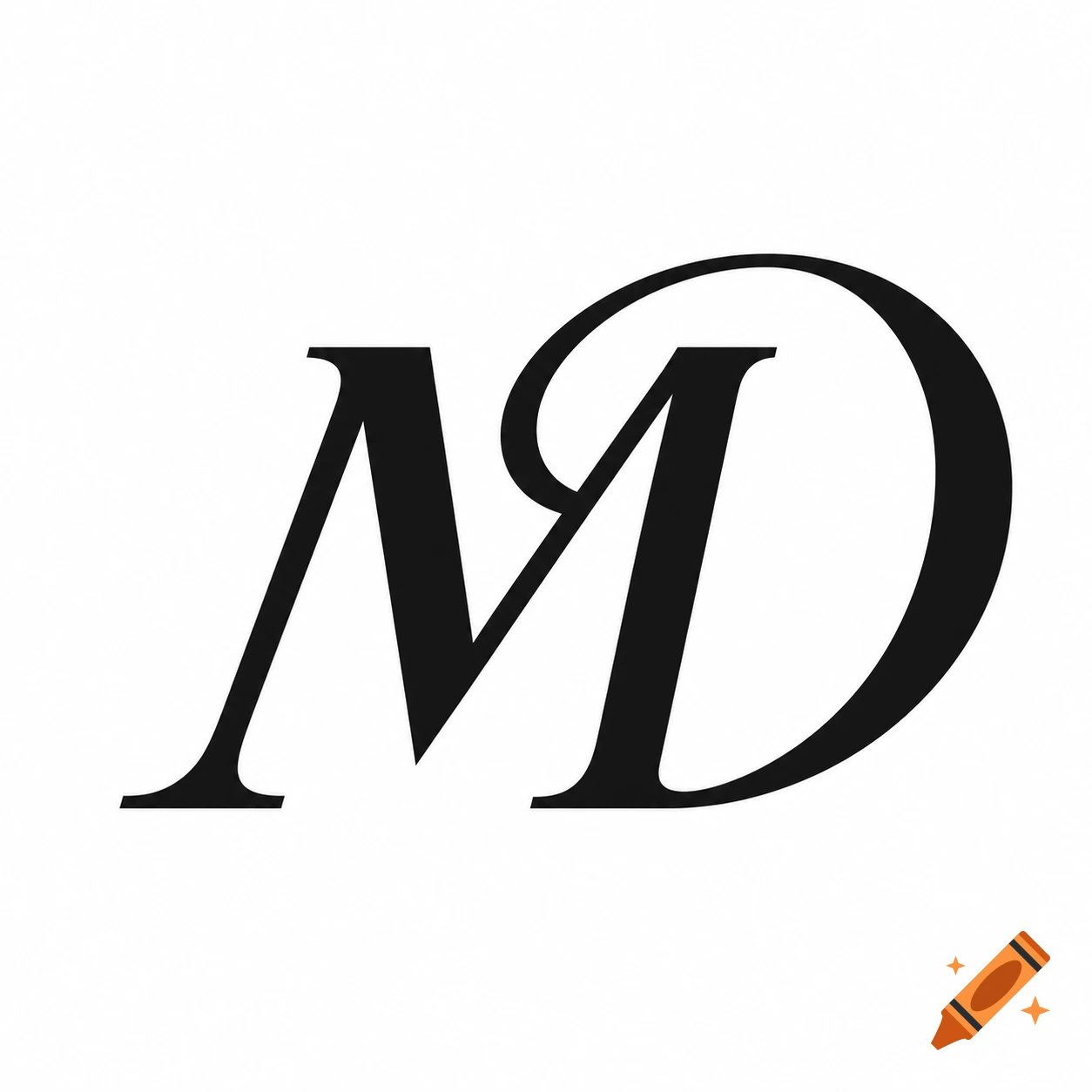 A black and white monogram logo forming the letters MD with an elegant interconnected design and an italic slant.