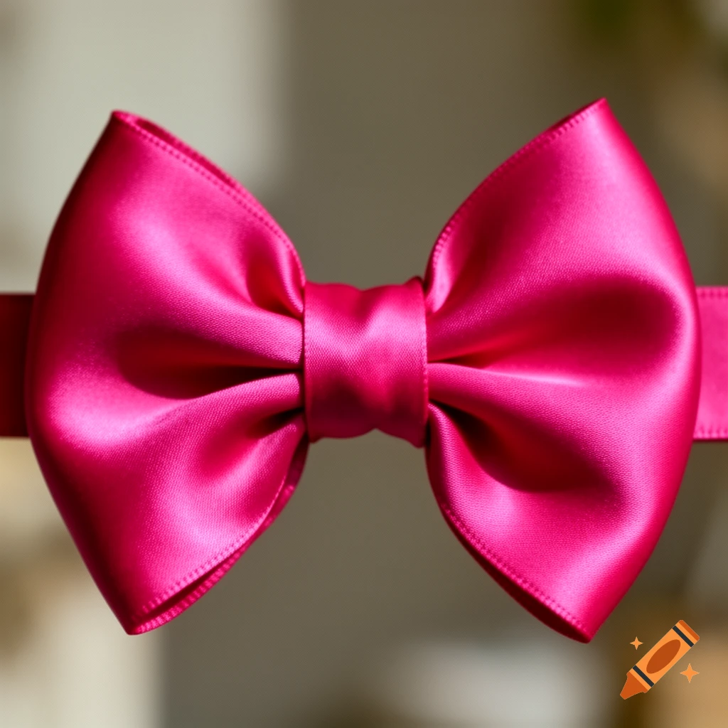 A close-up of a vibrant fuchsia pink satin bow with soft folds.