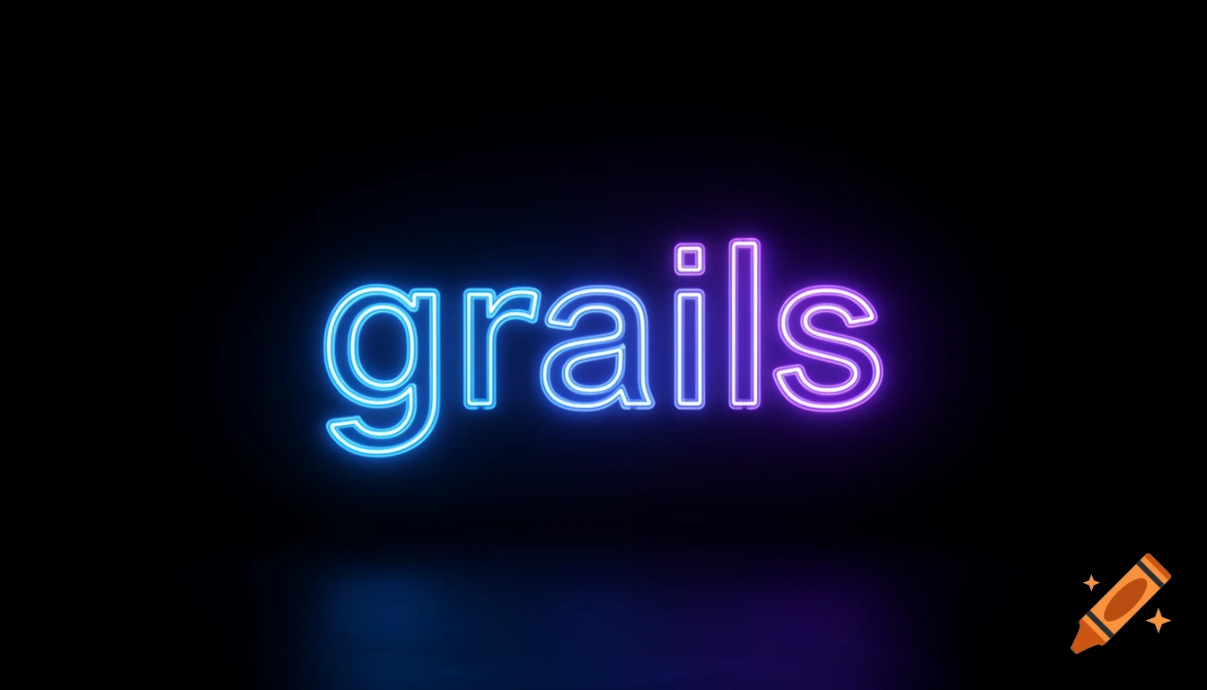The word "grails" rendered in glowing neon letters, fading from blue on the left to purple on the right, against a black background.