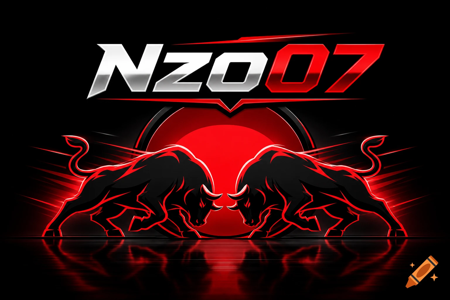 Sleek red and black logo featuring two stylized bulls facing each other, with the text 'NZO07' above.