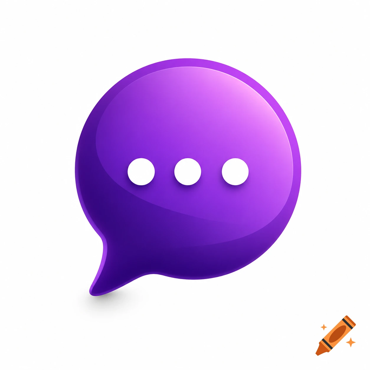 A glossy purple speech bubble icon with three white dots.