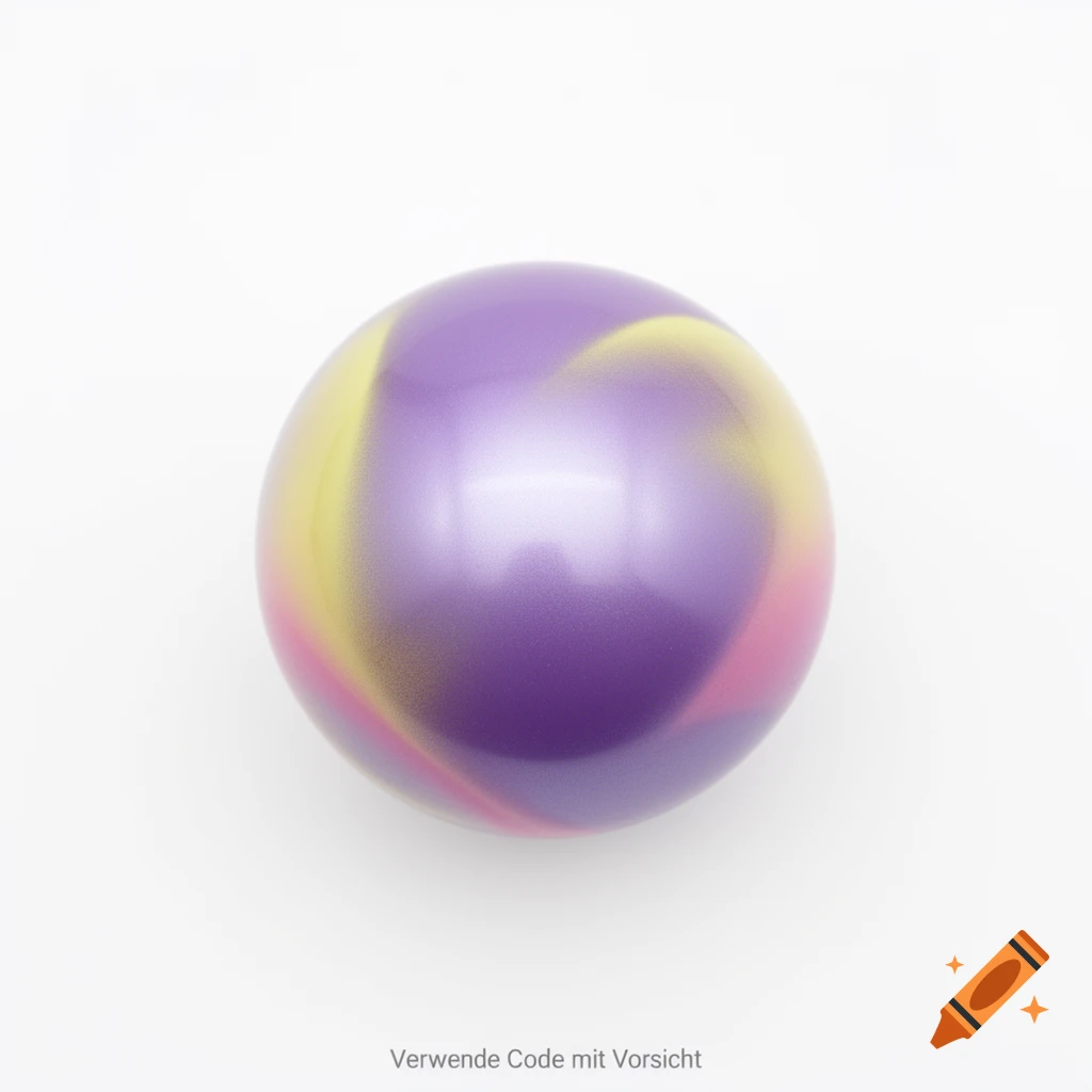 A glossy, liquid-metallic rhythmic gymnastics ball in lavender-purple, pastel yellow, and pink, centered on a white background.