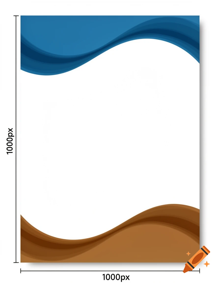 A white template with a curving blue wave at the top and a curving brown wave at the bottom, indicating 1000px width and height.