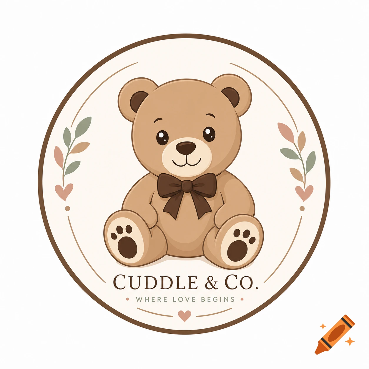 A cute cartoon teddy bear sits in a circular logo with the text "CUDDLE & CO. WHERE LOVE BEGINS" and leaf embellishments.
