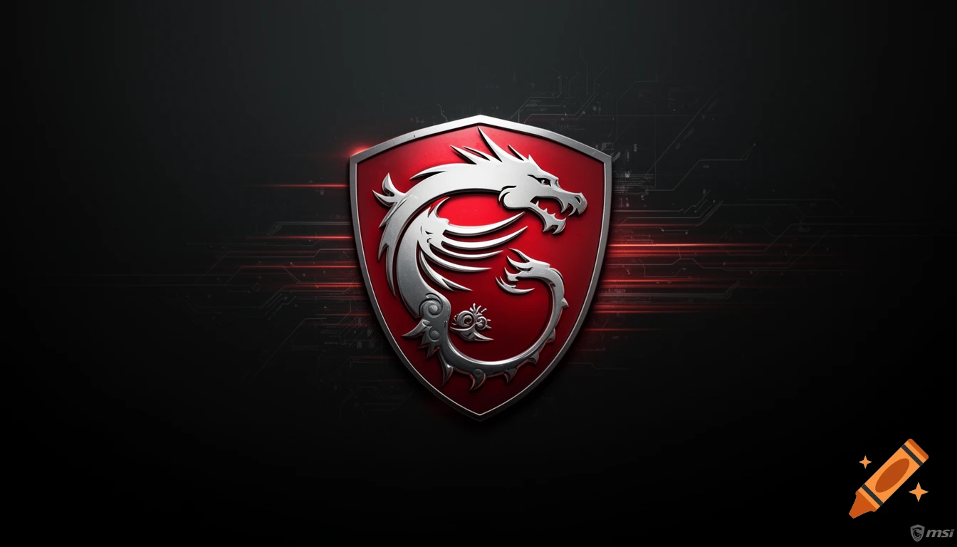 MSI logo: a silver dragon on a red shield, against a dark, tech-themed background with red glowing lines.
