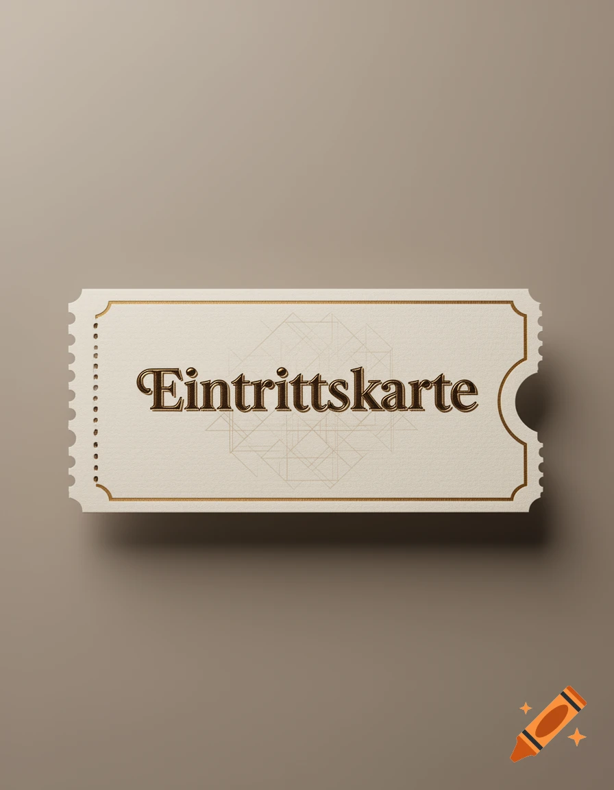 A cream-colored ticket with gold trim and the German word 'Eintrittskarte' in stylized brown font, on a plain background.