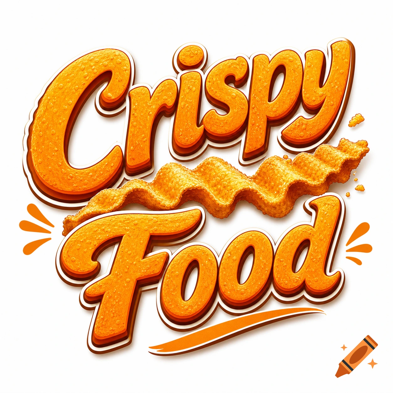 An orange, textured, puffy logo on a white background spells out "Crispy Food" with a wavy, ridged ribbon between the words.