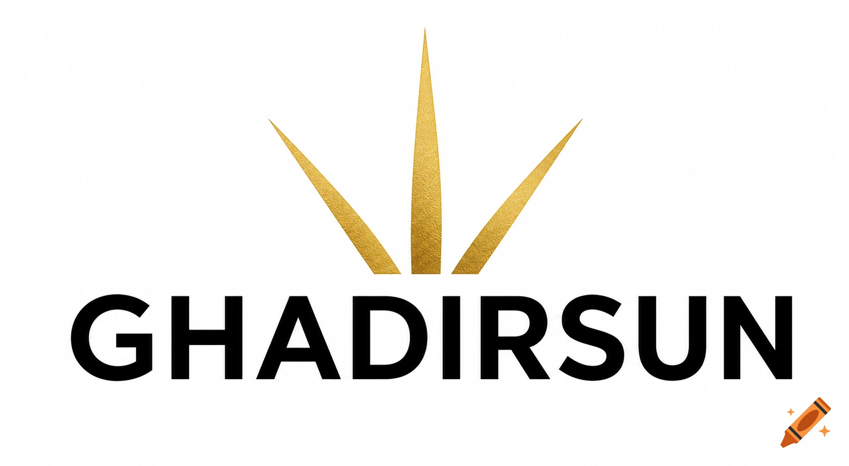 A logo with the black text "GHADIRSUN" below three upward-pointing, textured gold rays, all on a white background.