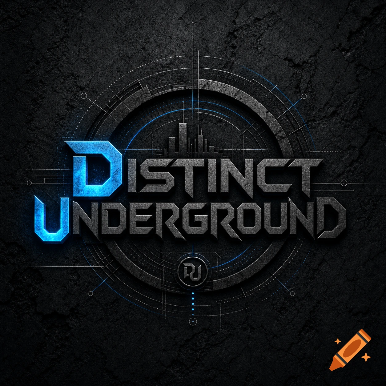 A dark grey logo with metallic text 'DISTINCT UNDERGROUND', featuring a glowing blue 'D' and 'U', on a textured black background with futuristic lines.