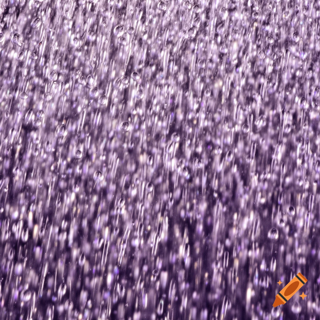 Close-up of iridescent silvery-purple rain or water droplets, creating a shimmering, textured background.