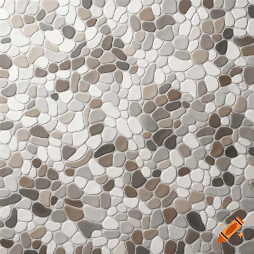 A seamless abstract pattern of smooth, rounded pebbles in various shades of white, gray, and brown, forming a mosaic.