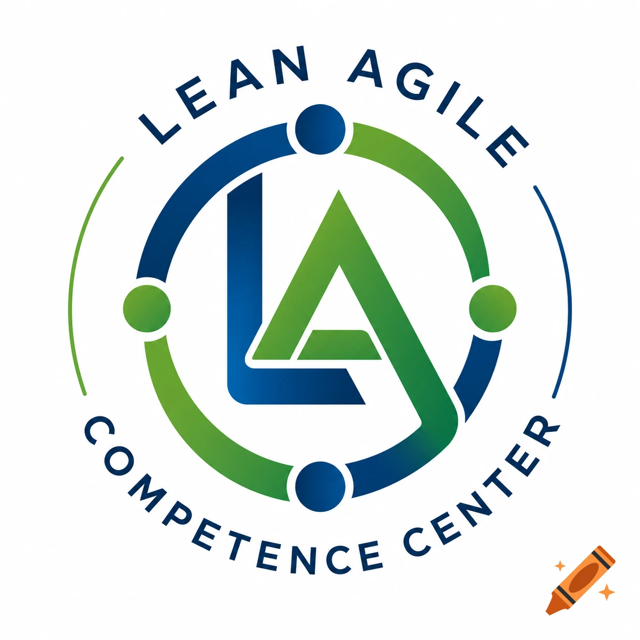 Logo for Lean Agile Competence Center with intertwined blue and green 'LA' initials within a circular design.