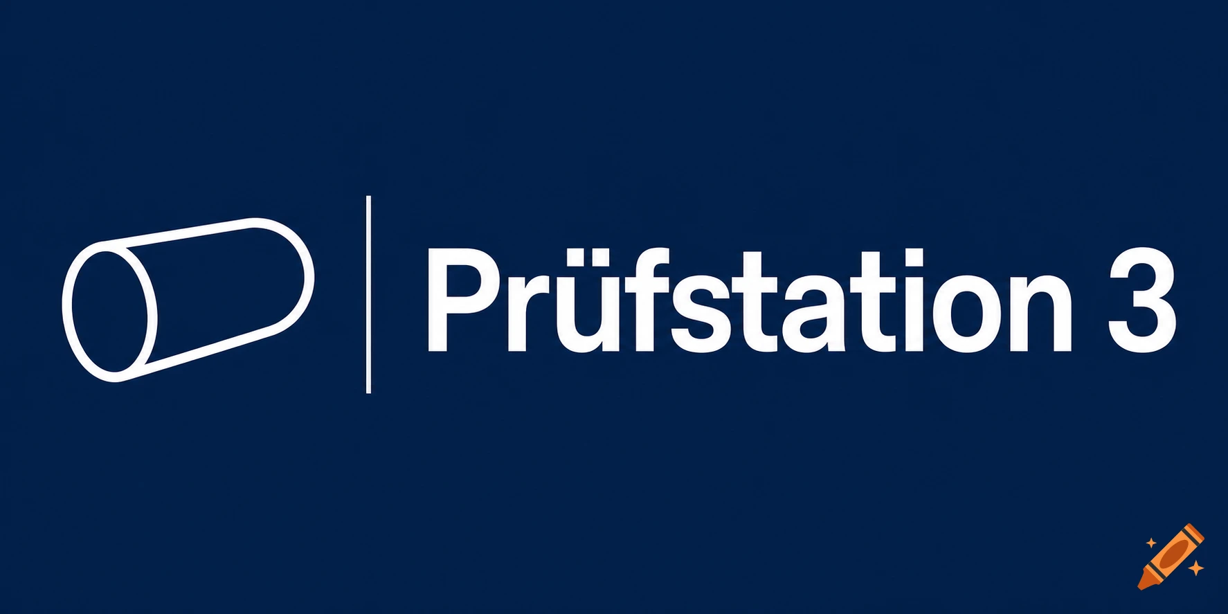 A dark blue logo banner with a white stylized earplug icon and the text "Prüfstation 3" in sans-serif typography.