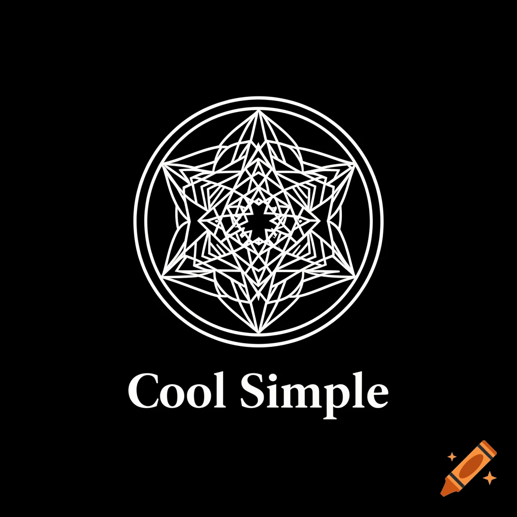 A white intricate geometric star-like pattern inside a circle, with the words 'Cool Simple' below it, all on a black background.