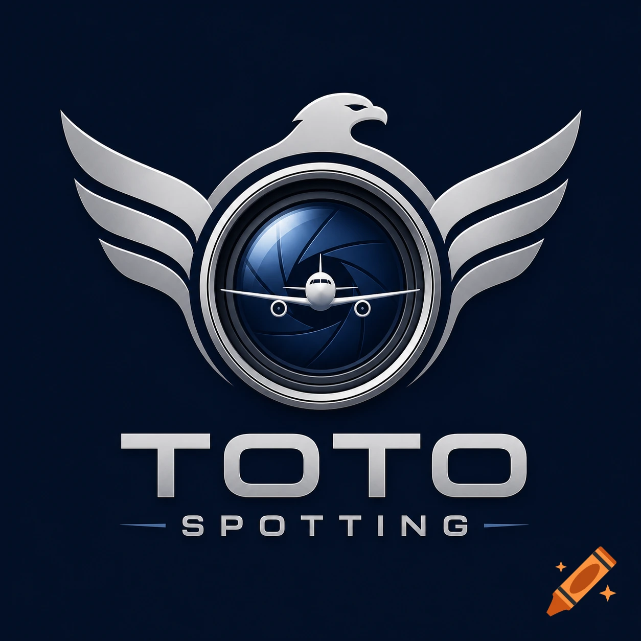 A stylized silver eagle logo with a camera lens and an airplane inside, text 'TOTO SPOTTING' below.