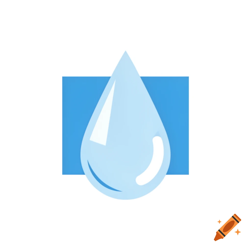 A stylized light blue water droplet with white reflections, centered against a solid blue square background on a white canvas.