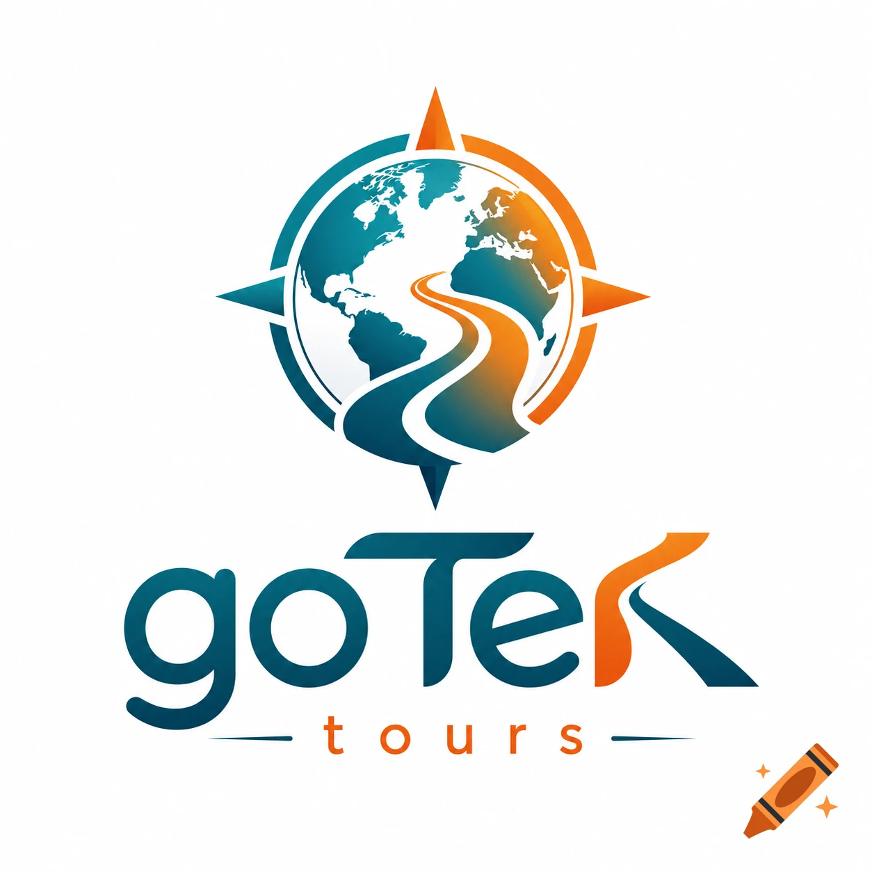 A blue and orange logo featuring a globe with a winding path, enclosed by a compass rose, above the text 'goTek tours'.