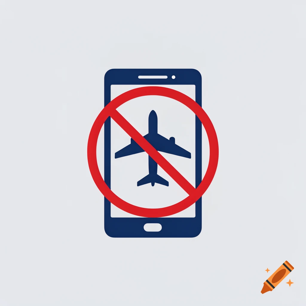 An icon showing a dark blue mobile phone with an airplane inside a red circle with a diagonal line, indicating blocked airplane mode.