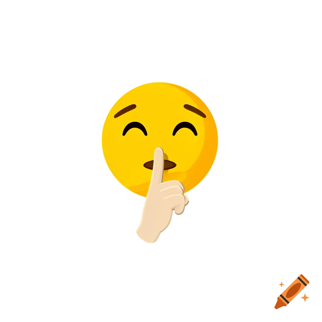 Yellow emoji face with closed eyes and a light-skinned hand with a finger pressed to its mouth, signaling silence.