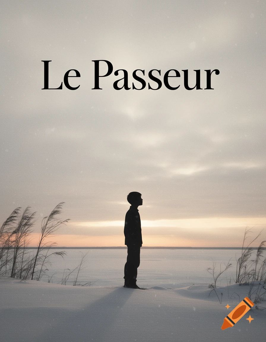 A silhouetted figure stands in a snowy landscape under a cloudy sky with the title 'Le Passeur' above.